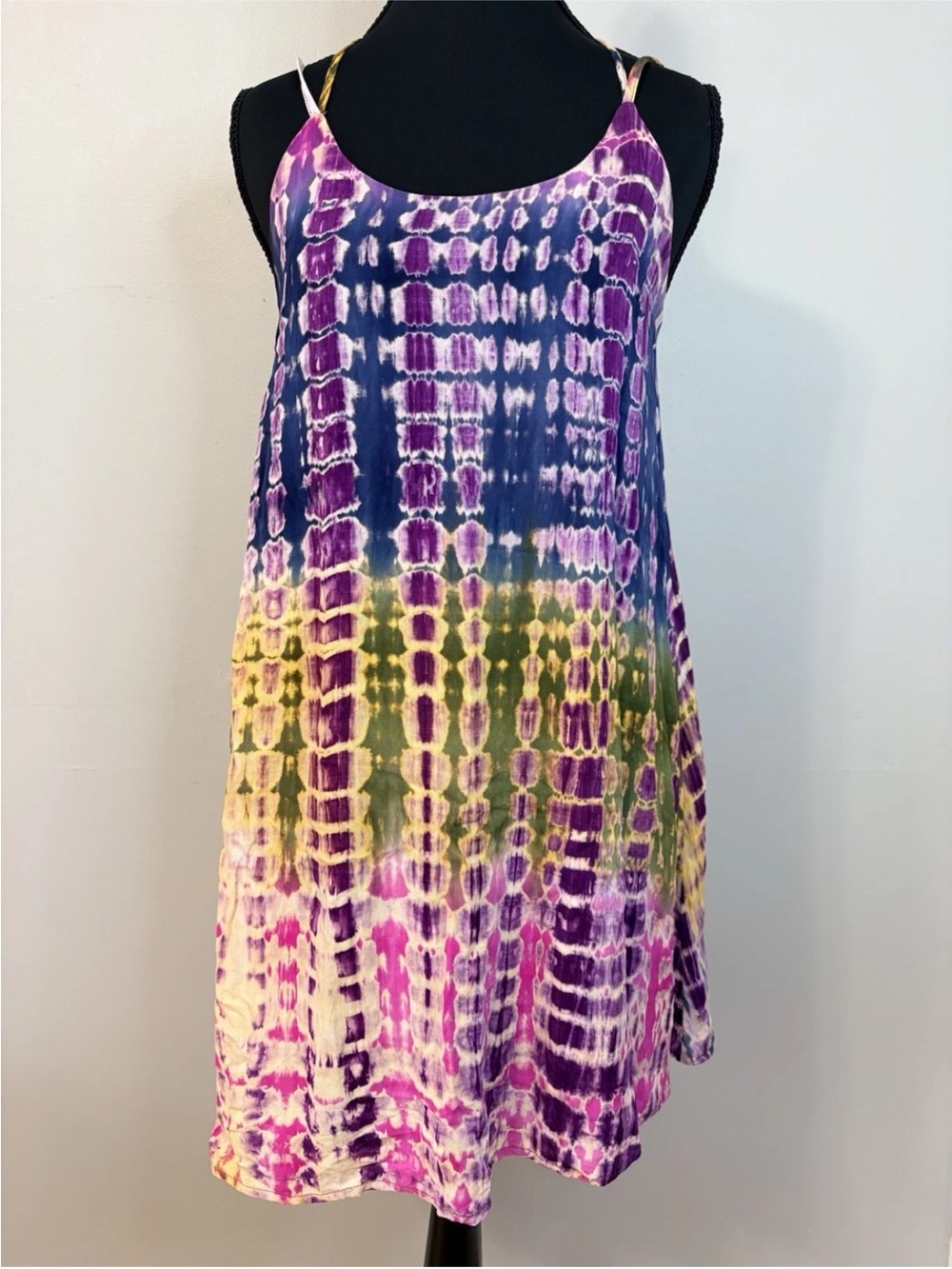 Spaghetti Strap Mini Dress in Purple, Green & Yellow Love Riche Tie-Dye CUTE!
